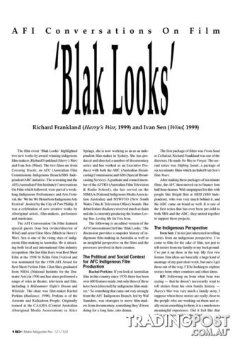 AFI Conversations on Film: 'Blak Looks': Richard Franklin ('Harry's War', 1999) and Ivan Sen ('Wind', 1999)