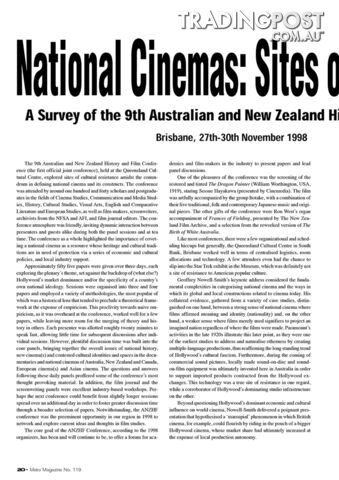 National Cinemas: Sites of Resistance? A Survey of the 9th Australian and New...