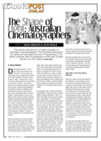 The Shape of Light - Australian Cinematographers: Part Two: Dean Semler; John Seale