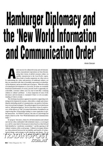 Hamburger Diplomacy and the 'New World Information and Communication Order'