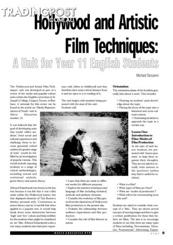 Hollywood and Artistic Film Techniques: A Unit for Year 11 English Students