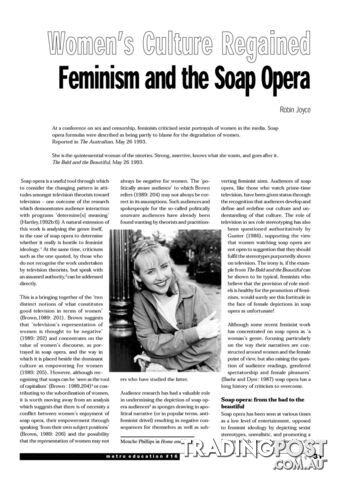 Women's Culture Regained: Feminism and the Soap Opera