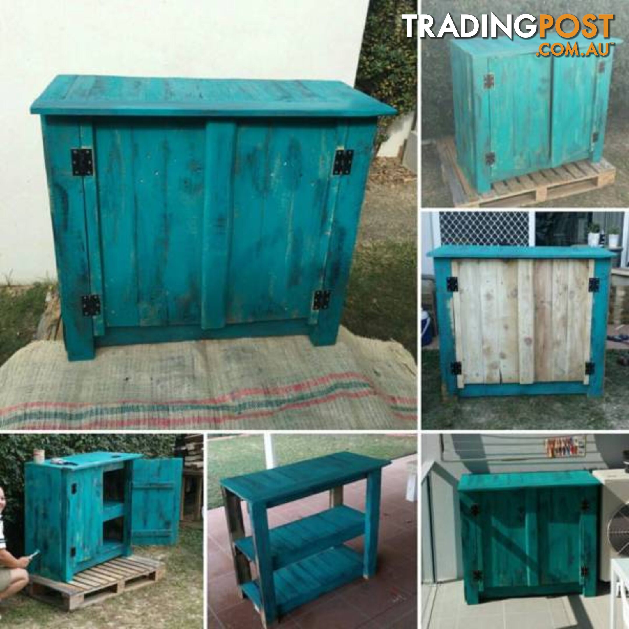 Teal coloured cupboard $400