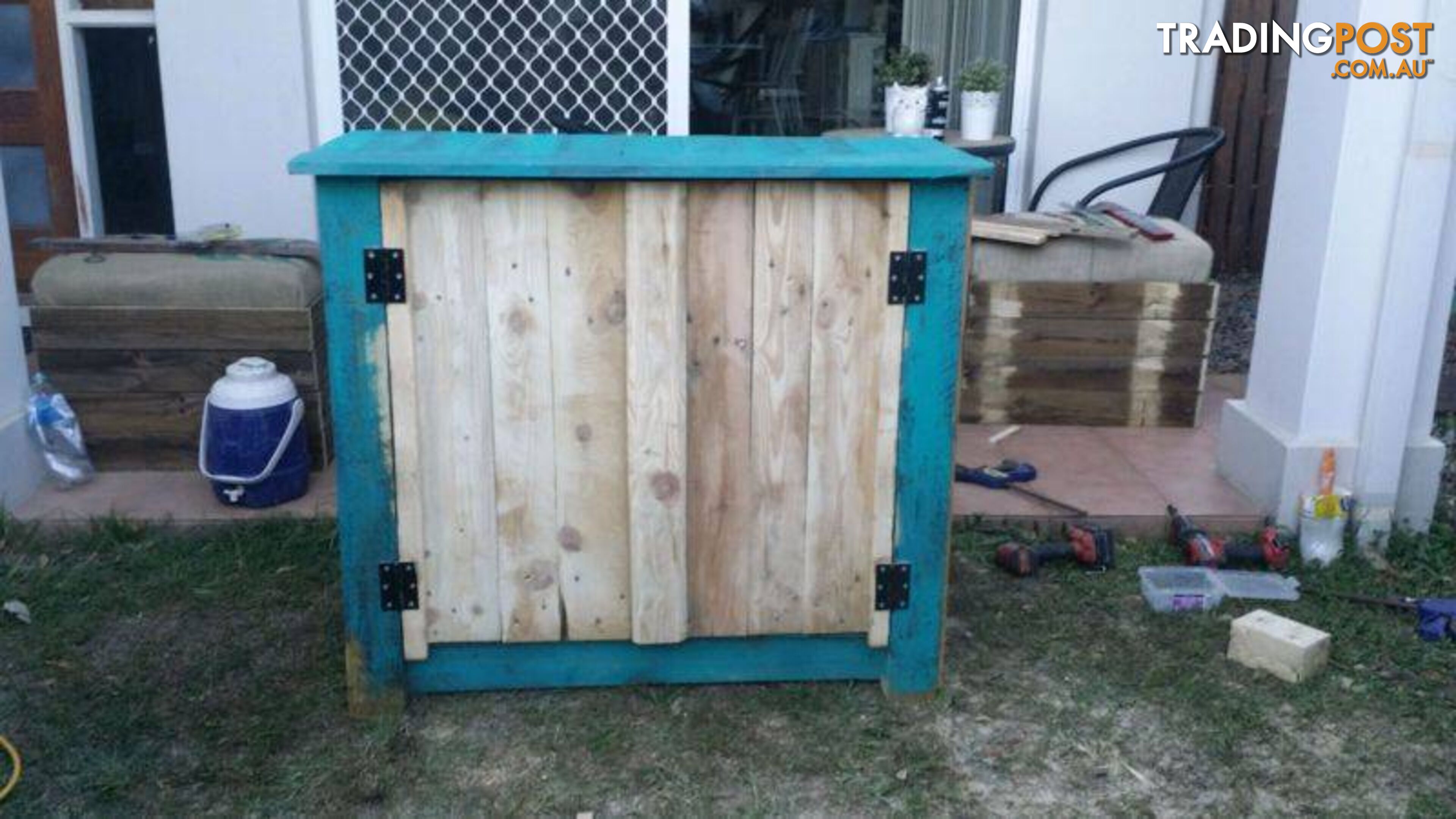 Teal coloured cupboard $400