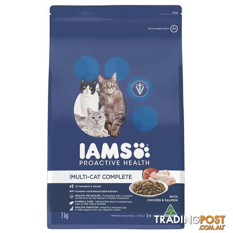 Iams Cat Adult 1+ Multi Cat Complete with Chicken & Salmon 3kg - 9334214045061 - PST-CIAMCS3