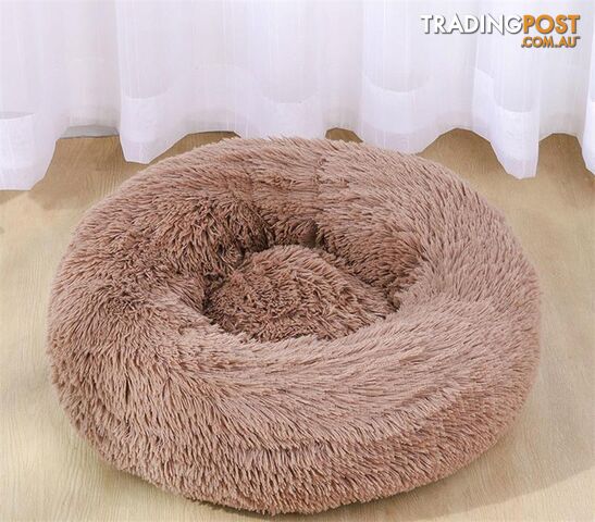 60*60CM Super Soft Round Long Plush Pet Dog Cat Bed - Brown - GTH-FLP15-Brown-60
