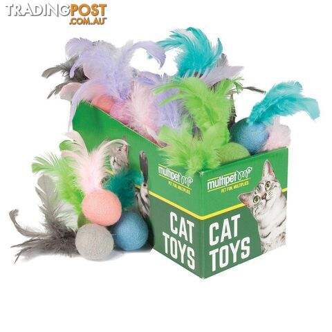 Multipet Felt Ball w/ Feather PDQ Cat Toy Assorted 30 Pack - 784369200942 - PST-91-20632