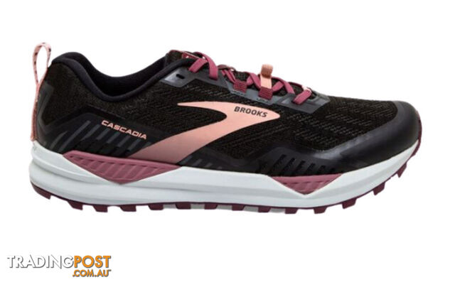 Brooks Cascadia 15 Womens Trail Running Shoes - Black/Ebony/Coral Cloud - 8.5 Wide - 1203311D-087-85