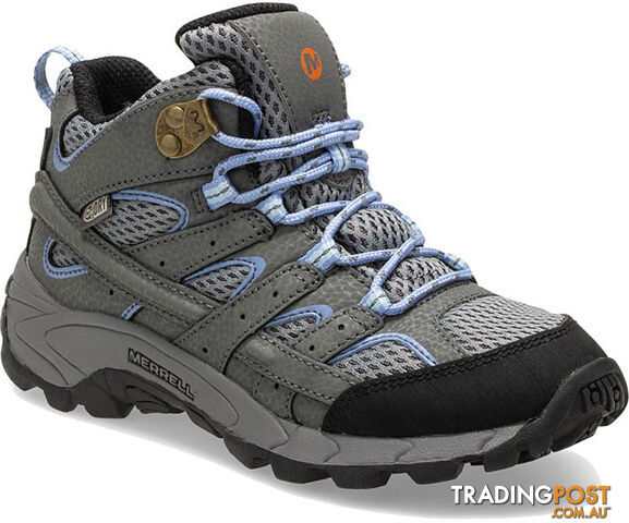 Merrell Moab 2 Mid Big Kids Waterproof Hiking Boots - Grey/Periwinkle - 2US -...