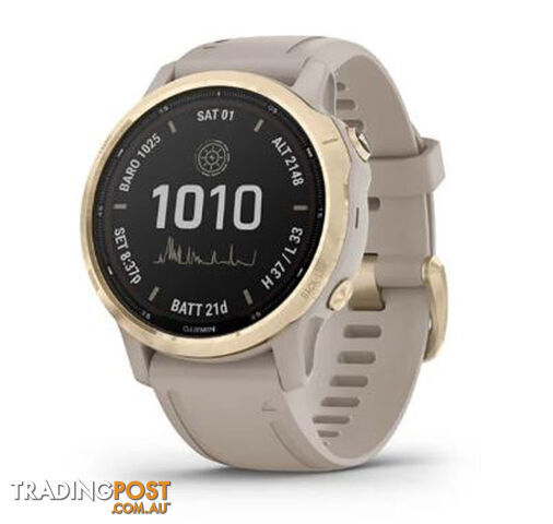 Garmin Fenix 6S Pro Solar Multisport Watch - Light Gold/Light Sand Band - 010-02409-12