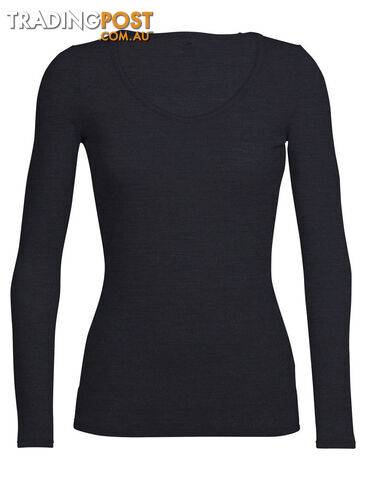 Icebreaker Siren Womens Sweetheart Long Sleeve Merino T-Shirt - Black - L -...