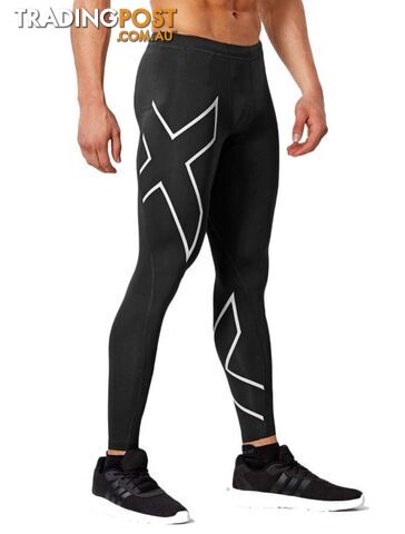 2XU Mens Compression Tights - Black/Silver - S - MA3849b-BLK-SIL-S