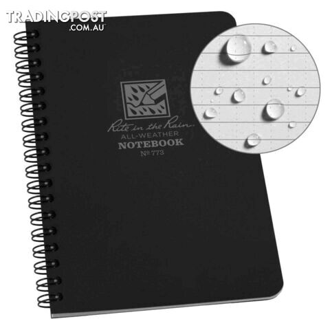 Rite In The Rain Side Spiral 4.625 x 7 Polydura Waterproof Notebook- Black - XR773