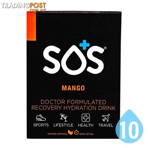 SOS Rehydrate Electrolyte Sports Drink - Mango - 10 Pack - SOS-MA-10PK