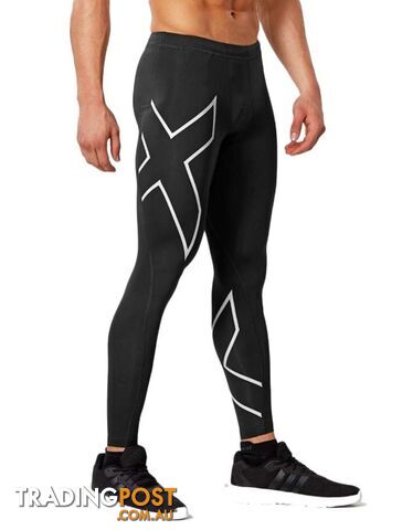 2XU Mens Compression Tights - Black/Silver - XL - MA3849b-BLK-SIL-XL