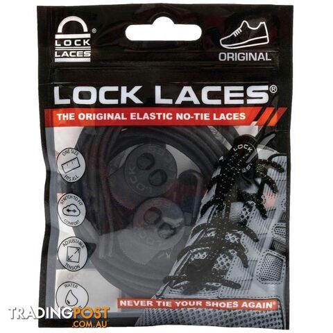 Lock Laces Original No Tie Shoes Laces - Black Solid - LL-ORIG-BKS