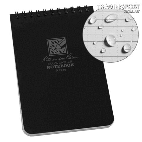 Rite In The Rain Top Spiral 4 X 6 Polydura Waterproof Notebook - Black - XR746