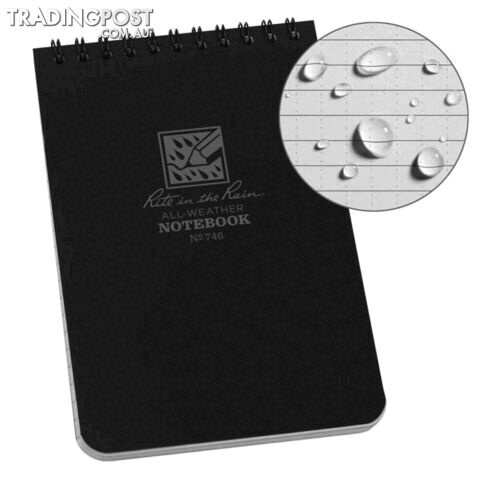 Rite In The Rain Top Spiral 4 X 6 Polydura Waterproof Notebook - Black - XR746