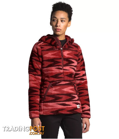 The North Face Campshire 2.0 Womens Pullover Fleece Hoodie - Sunbaked Red Arrow Stripe Print/Barolo Red - L - NF0A3YS7P52-W0L