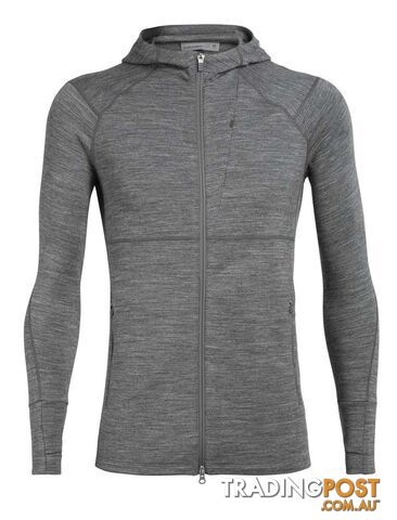 Icebreaker Merino Quantum II LS Zip Hood Mens Fleece Jacket - Gritstone Heather - S - 104958004S