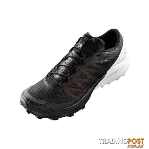 Salomon Sense 4 Pro Mens Trail Running Shoes - Black/White/Cherry Tomato - 130US...