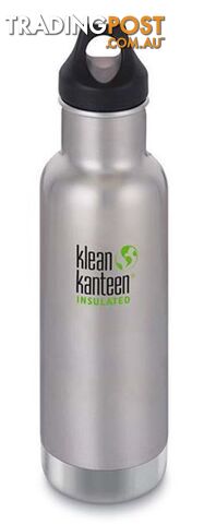 Klean Kanteen 20oz Insulated Classic Loop Cap Water Bottle .6L - Brushed Stainless - XK1003101