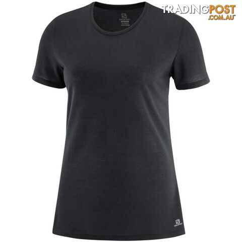 Salomon Comet Short Sleeve Womens Performance Tee - BLACK - L - LC1536500-L