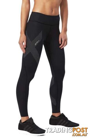 2XU Womens Mid-Rise Compression Tights - Black/Dotted Reflective Logo - M -...