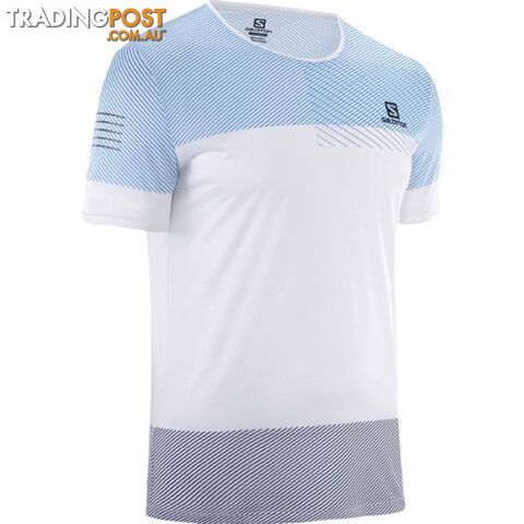 Salomon Sense Mens Running Tee - White/Night Sky/Hawaiian Ocean - S -...
