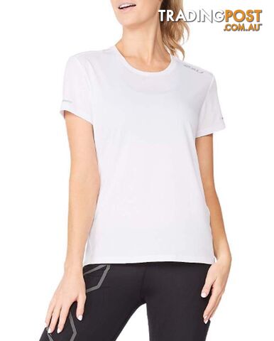 2XU Aero Womens Running Tee - White/Silver Reflective - L - WR6565a-WHT-SRF-L
