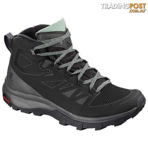 Salomon Outline Mid GTX Womens Hiking Boots - Black/Magnet/Green Milieu Exc -...