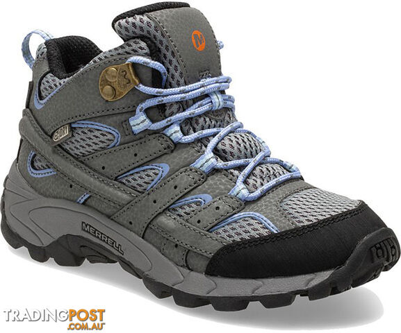 Merrell Moab 2 Mid Big Kids Waterproof Hiking Boots - Grey/Periwinkle - 3US -...
