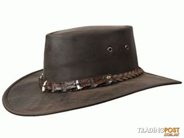 BARMAH OUTBACK CROCODILE TEETH LEATHER HAT - BROWN [Hat Size:XL] - 1033SCXL
