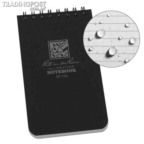 Rite In The Rain Top Spiral 3 X 5 Polydura Waterproof Notebook - Black - XR735