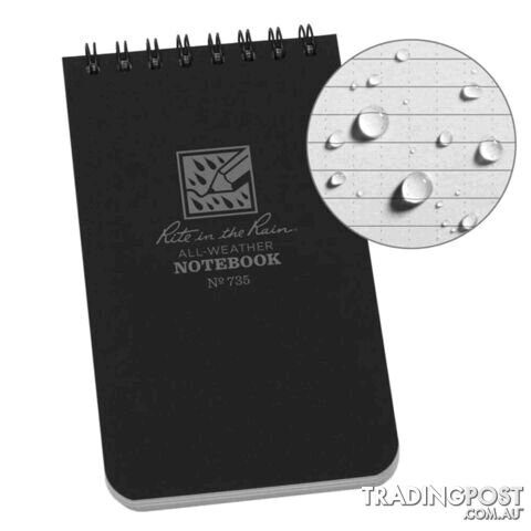 Rite In The Rain Top Spiral 3 X 5 Polydura Waterproof Notebook - Black - XR735
