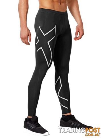 2XU Mens Compression Tights - Black/Silver - L - MA3849b-BLK-SIL-L