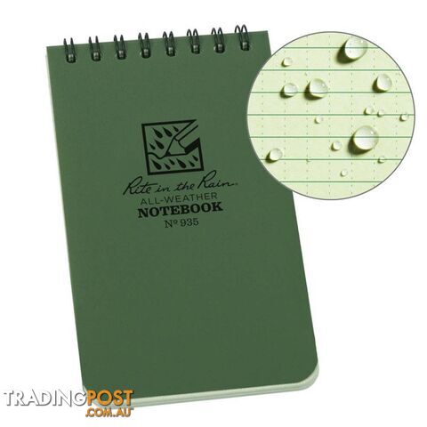 Rite In The Rain Top Spiral 3 X 5 Polydura Waterproof Notebook - Green - XR935