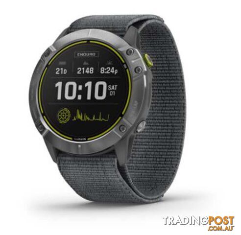 Garmin Enduro GPS Adventure Watch - Steel w/ Grey UltraFit Nylon Strap - 10-02408-00