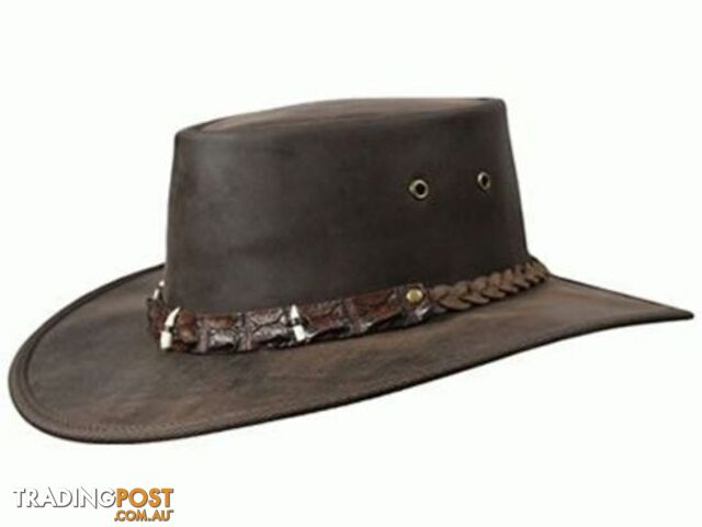 BARMAH OUTBACK CROCODILE TEETH LEATHER HAT - BROWN [Hat Size:Medium] - 1033SCM
