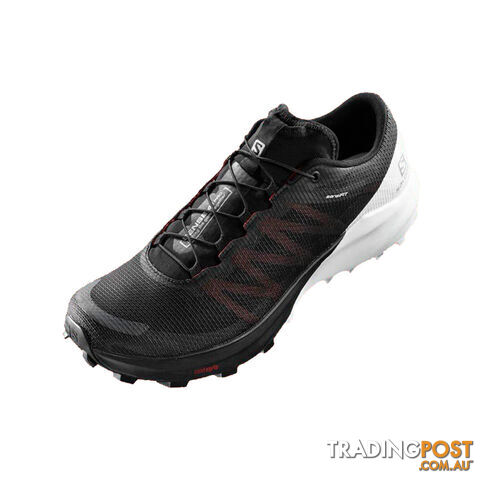 Salomon Sense 4 Pro Mens Trail Running Shoes - Black/White/Cherry Tomato - 110US...
