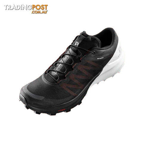 Salomon Sense 4 Pro Mens Trail Running Shoes - Black/White/Cherry Tomato - 095US...