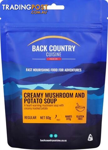 Back Country Cuisine Freeze Dried Meal - Creamy Mushroom & Potato Soup - Gluten Free - Regular - BC439