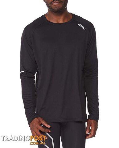 2XU Aero L/S Mens Running T-Shirt - Black/Silver Reflective - L - MR6556a-BLK-SRF-L