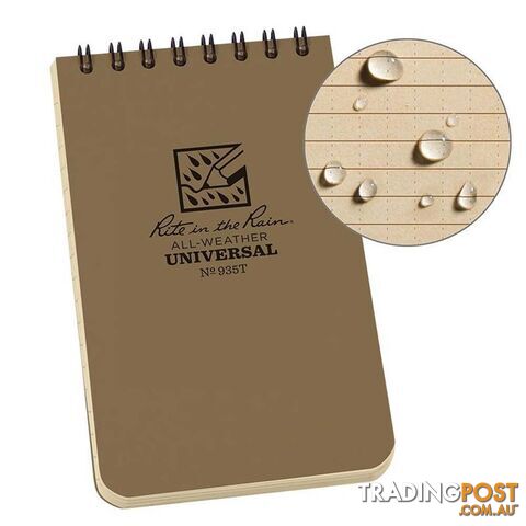 Rite In The Rain Top Spiral 3 X 5 Polydura Waterproof Notebook - Universal - Tan - XR935T
