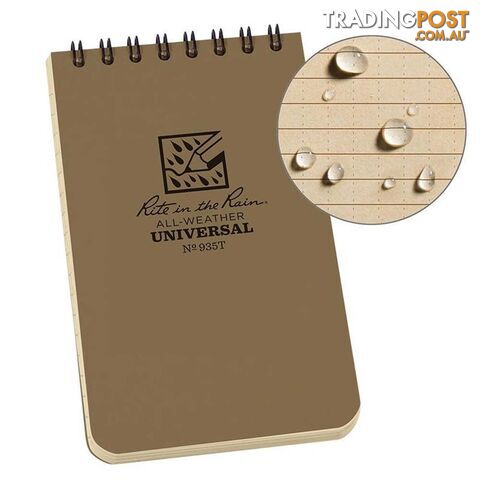 Rite In The Rain Top Spiral 3 X 5 Polydura Waterproof Notebook - Universal - Tan - XR935T