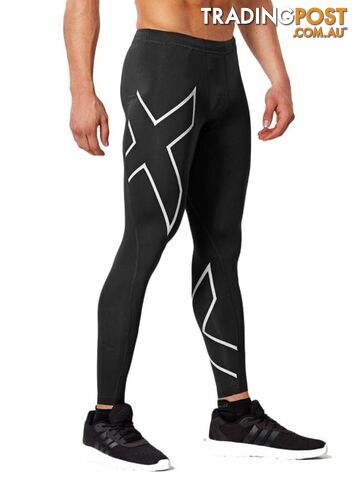 2XU Mens Compression Tights - Black/Silver - M - MA3849b-BLK-SIL-M