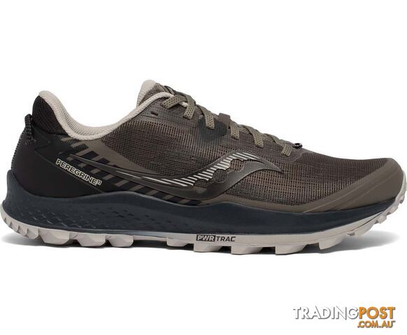 Saucony Peregrine 11 Wide Mens Trail Running Shoes - Gravel/Black - 11 -...