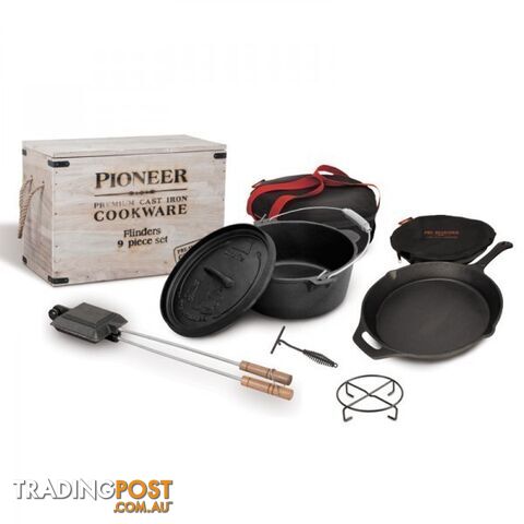 Campfire Pioneer Flinders 9 Piece Cast Iron Camp Cookware Set - 621109