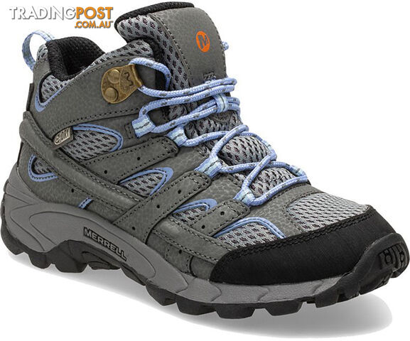 Merrell Moab 2 Mid Big Kids Waterproof Hiking Boots - Grey/Periwinkle - 4US -...