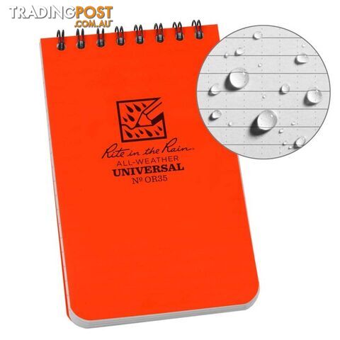 Rite In The Rain Top Spiral 3 X 5 Polydura Waterproof Notebook - Blaze Orange - XROR35